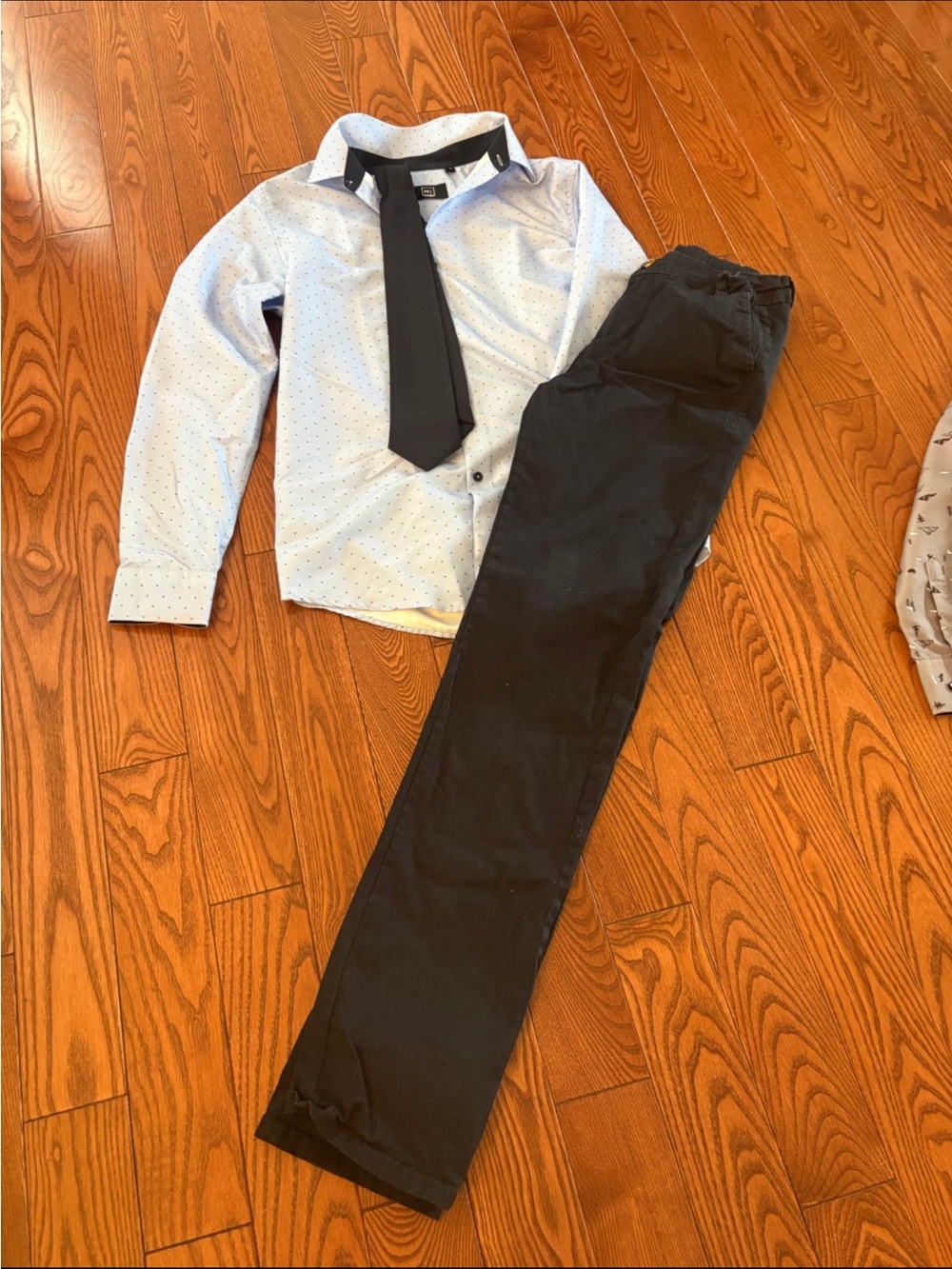 The Children's Place Boys Light Blue Dress Shirt with Black Pants and Black Tie